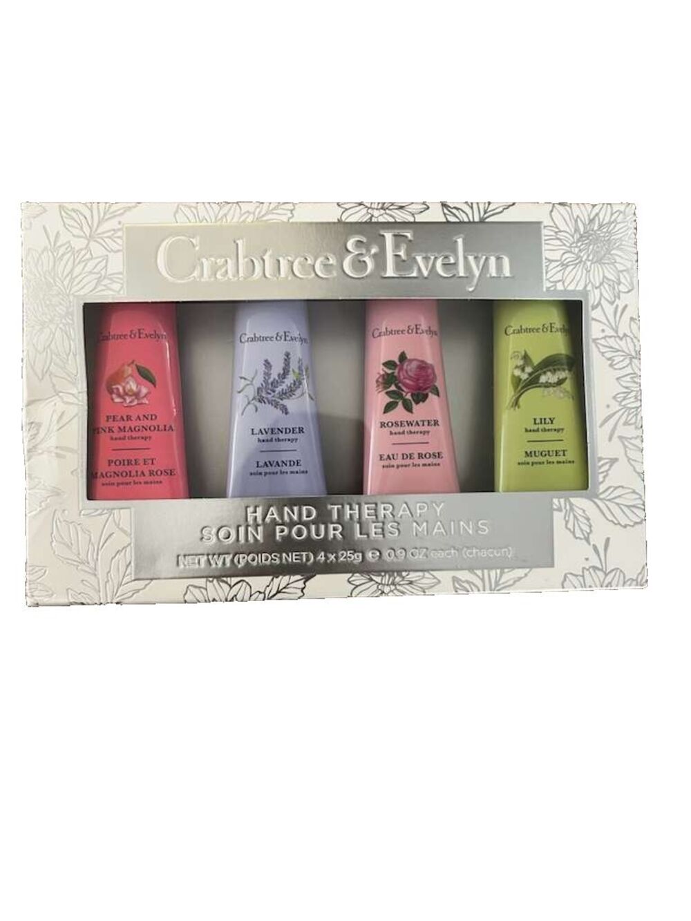 New Crabtree & Evelyn Hand Therapy Cream Set – Rosewater, Lavender, Lily, Pear